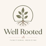 Well Rooted Functional Medicine logo featuring a plant with leaves and visible roots inside a circle